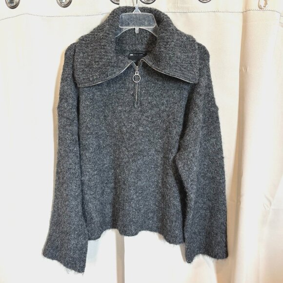 Asos Design Sweater Small Gray Wool Blend Oversized Preppy Shawl Collar 18560 - Picture 1 of 8